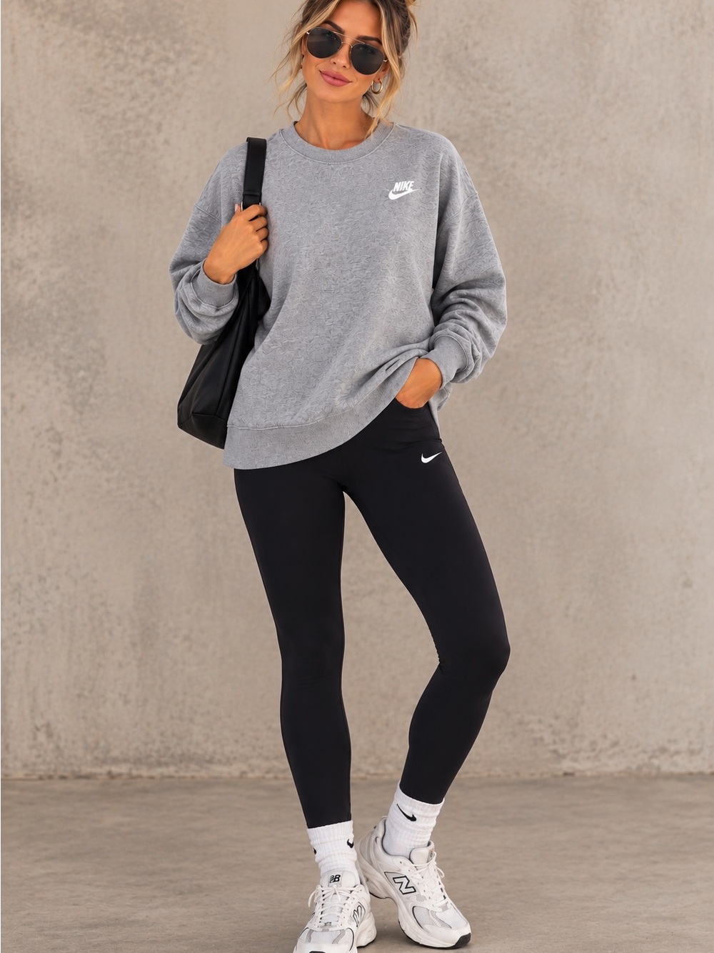 Nike Gray Fleece Crewneck Sweatshirt White Swoosh Logo Athletic Pullover